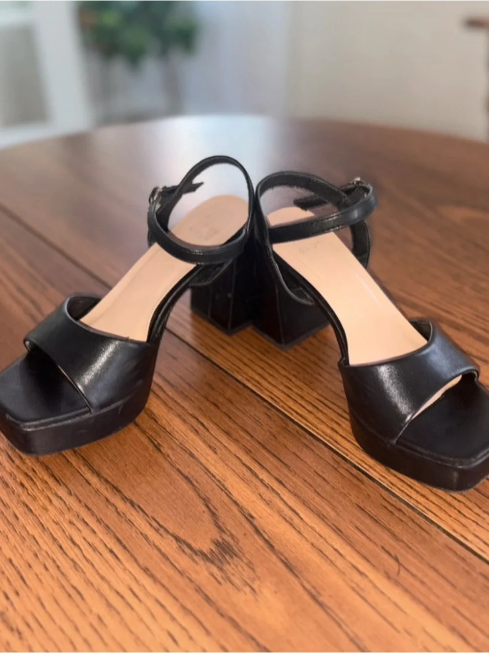 Black Platform Block Heel Sandals with Ankle Strap - Picture 2 of 6